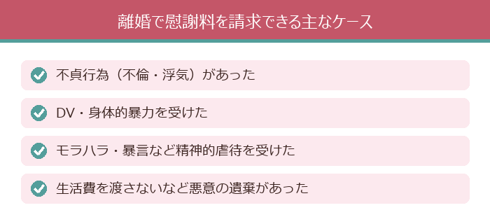 離婚で慰謝料を請求できる主なケース
