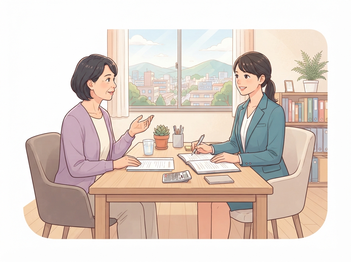 退職金の財産分与を相談する場面のイラスト