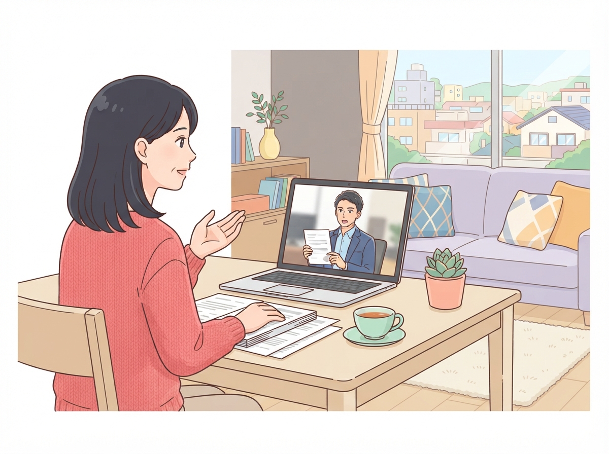 遠方から離婚調停に参加するイラスト